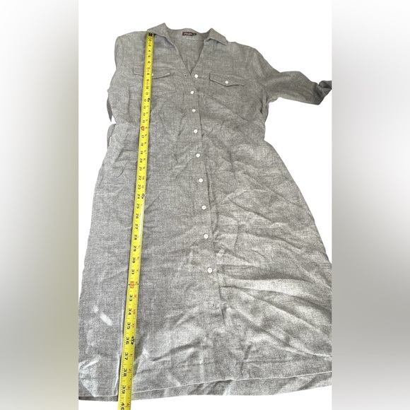 J. McLaughlin Brynn Grey Midi Shirt Dress Belted Tie Waist Collar Office Career - Picture 11 of 11